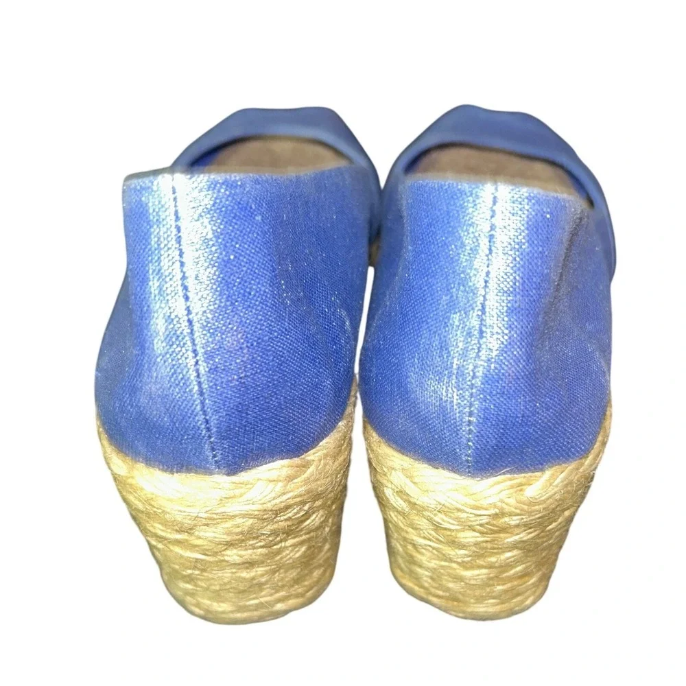 Lauren Ralph Lauren Cecilia Blue‎ Linen Espadrille Wedges Peep Toe Sandals 10B